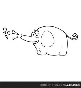 freehand drawn black and white cartoon trumpeting elephant