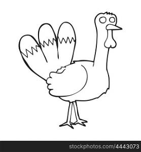 freehand drawn black and white cartoon turkey
