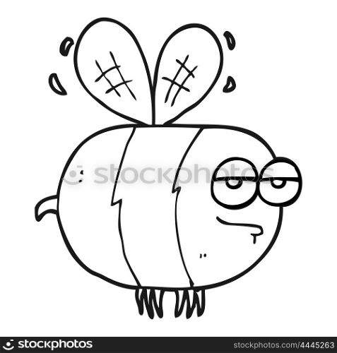 freehand drawn black and white cartoon unhappy bee