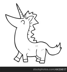 freehand drawn black and white cartoon unicorn