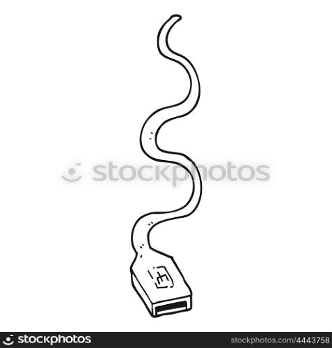 freehand drawn black and white cartoon usb cable