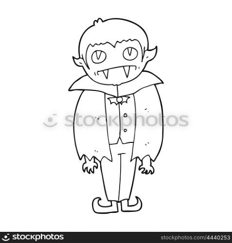 freehand drawn black and white cartoon vampire boy