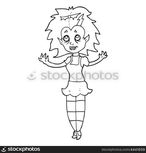 freehand drawn black and white cartoon vampire girl