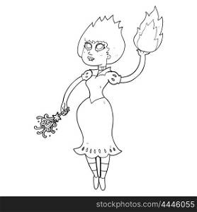 freehand drawn black and white cartoon vampire girl casting fireball