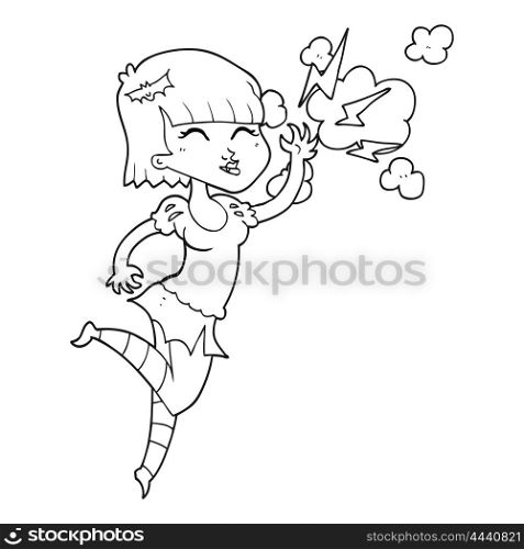 freehand drawn black and white cartoon vampire girl flying