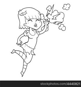 freehand drawn black and white cartoon vampire girl flying