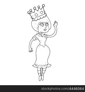 freehand drawn black and white cartoon vampire queen waving