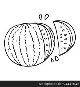 freehand drawn black and white cartoon watermelon