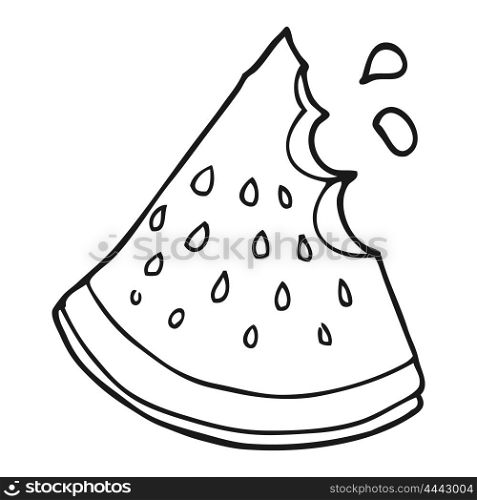 freehand drawn black and white cartoon watermelon slice