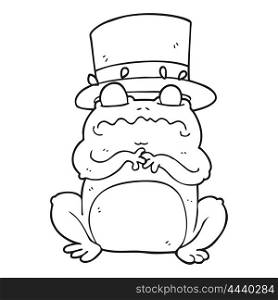 freehand drawn black and white cartoon wealthy toad
