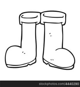 freehand drawn black and white cartoon wellington boots