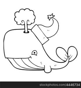 freehand drawn black and white cartoon whale wearing christmas hat