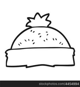freehand drawn black and white cartoon winter hat