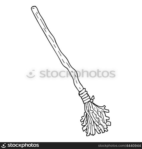 freehand drawn black and white cartoon witch&rsquo;s broom