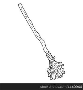 freehand drawn black and white cartoon witch&rsquo;s broom