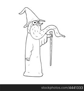 freehand drawn black and white cartoon wizard