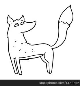 freehand drawn black and white cartoon wolf