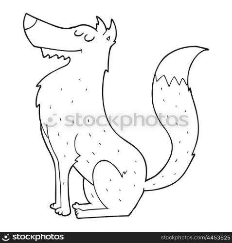 freehand drawn black and white cartoon wolf