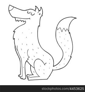 freehand drawn black and white cartoon wolf