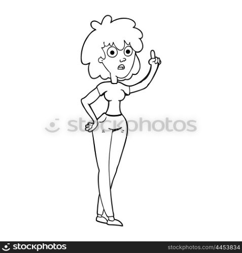 freehand drawn black and white cartoon woman