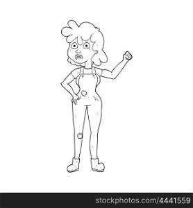 freehand drawn black and white cartoon woman shaking fist
