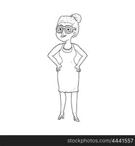 freehand drawn black and white cartoon woman wearing glasses