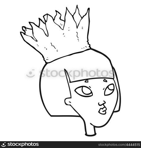 freehand drawn black and white cartoon woman wearing paper crown