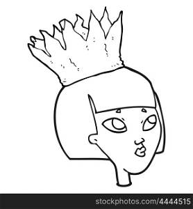 freehand drawn black and white cartoon woman wearing paper crown