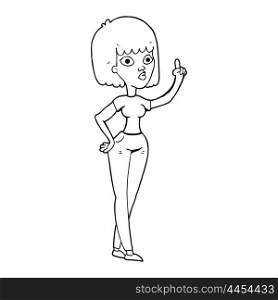 freehand drawn black and white cartoon woman with idea