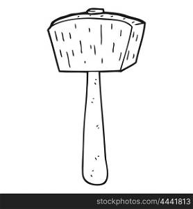 freehand drawn black and white cartoon wooden mallet