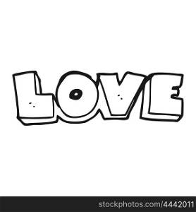 freehand drawn black and white cartoon word love