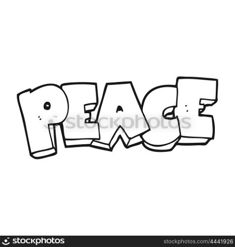 freehand drawn black and white cartoon word peace