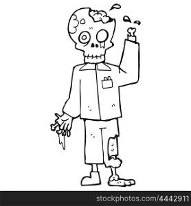 freehand drawn black and white cartoon zombie
