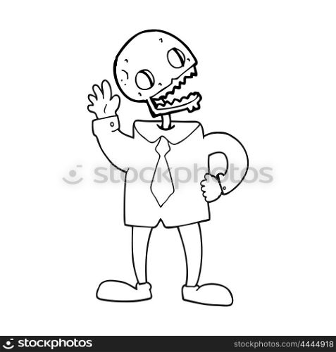 freehand drawn black and white cartoon zombie businessman