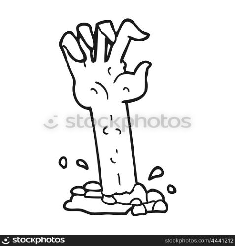 freehand drawn black and white cartoon zombie hand rising from ground