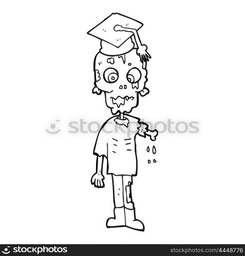 freehand drawn black and white cartoon zombie student