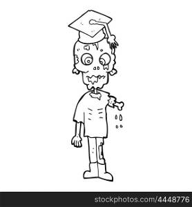 freehand drawn black and white cartoon zombie student