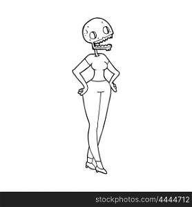 freehand drawn black and white cartoon zombie woman