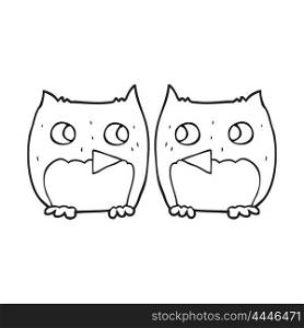 freehand drawn cute black and white cartoon owls