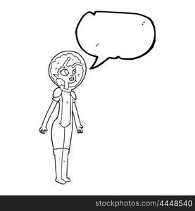 freehand drawn speech bubble cartoon alien space girl