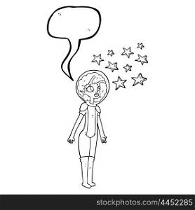 freehand drawn speech bubble cartoon alien space girl