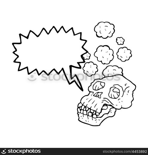 freehand drawn speech bubble cartoon ancient skull