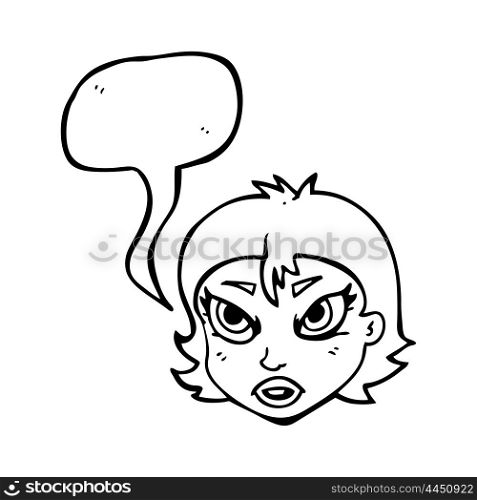 freehand drawn speech bubble cartoon angry female face