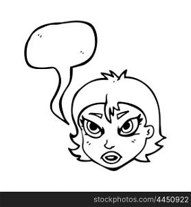 freehand drawn speech bubble cartoon angry female face