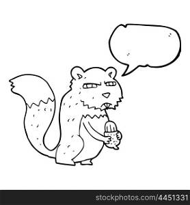 freehand drawn speech bubble cartoon angry squirrel with nut