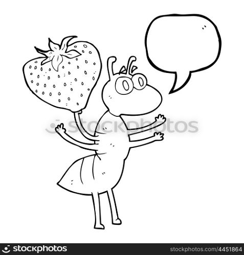 freehand drawn speech bubble cartoon ant carrying food