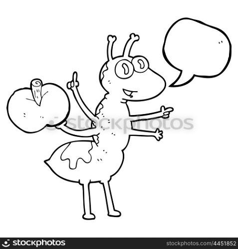 freehand drawn speech bubble cartoon ant with apple