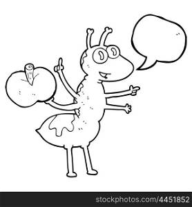 freehand drawn speech bubble cartoon ant with apple