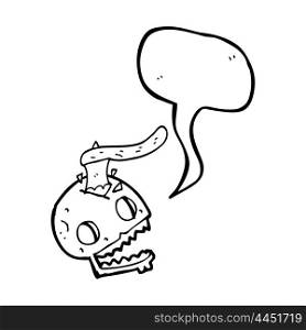 freehand drawn speech bubble cartoon axe in skull