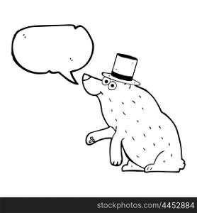 freehand drawn speech bubble cartoon bear in top hat